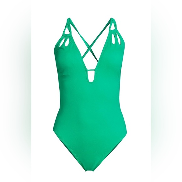 Time And Tru Womens Green Keyhole Cutout One Piece Swimsuit size XS (0-2) - Picture 4 of 9